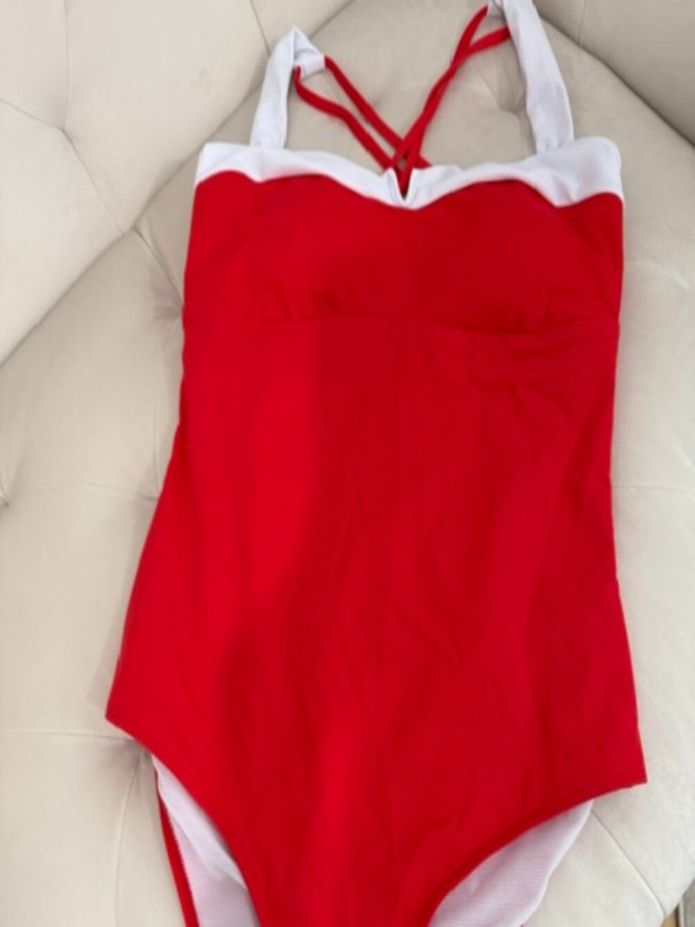 NWT Cupshe one-piece swimsuit. Color: Red with white accent. Size Large tall
